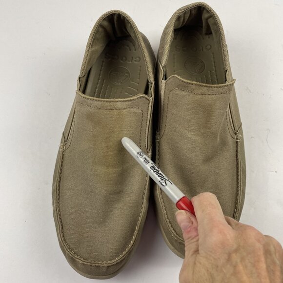 Crocs Santa Cruz Canvas Shoes Mens Size 12 Casual Slip On Loafer Tan Comfort - Picture 9 of 9